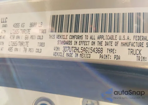 2010 Dodge Ram 2500 Laramie z USA, uszkodzony, nr VIN 3D7UT2HL5AG154368